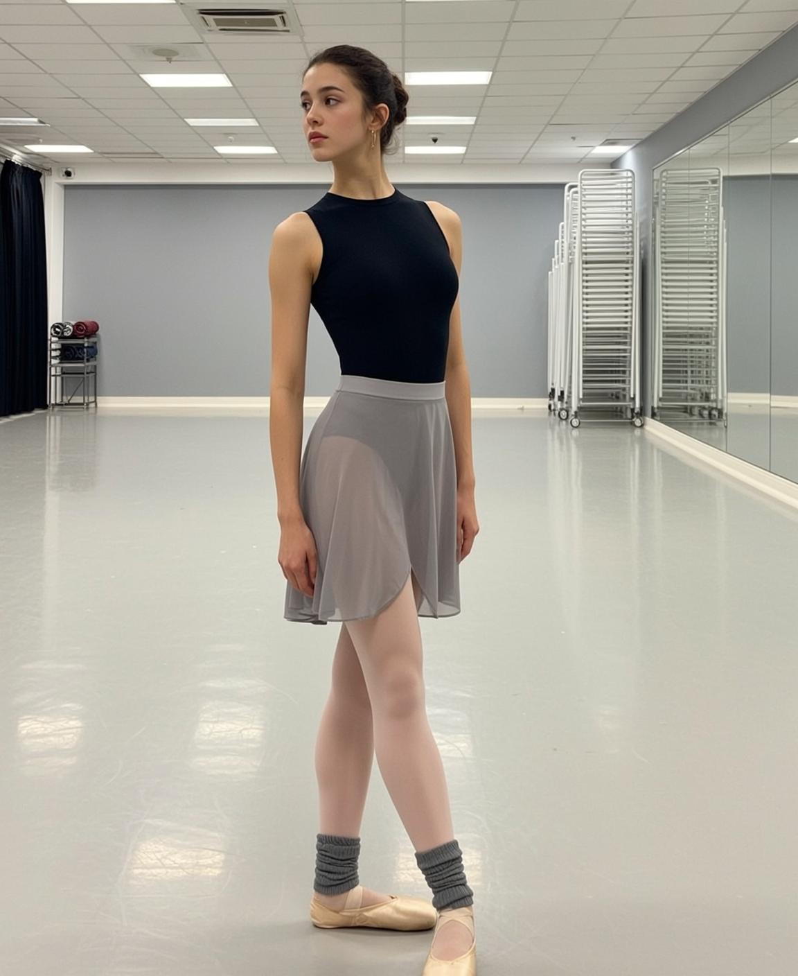 Black Leotard Grey Skirt Studio