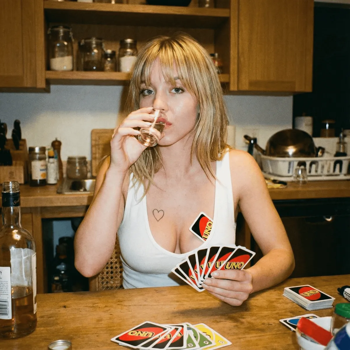 Uno Cards Kitchen Table Warm Lighting Shot Glass