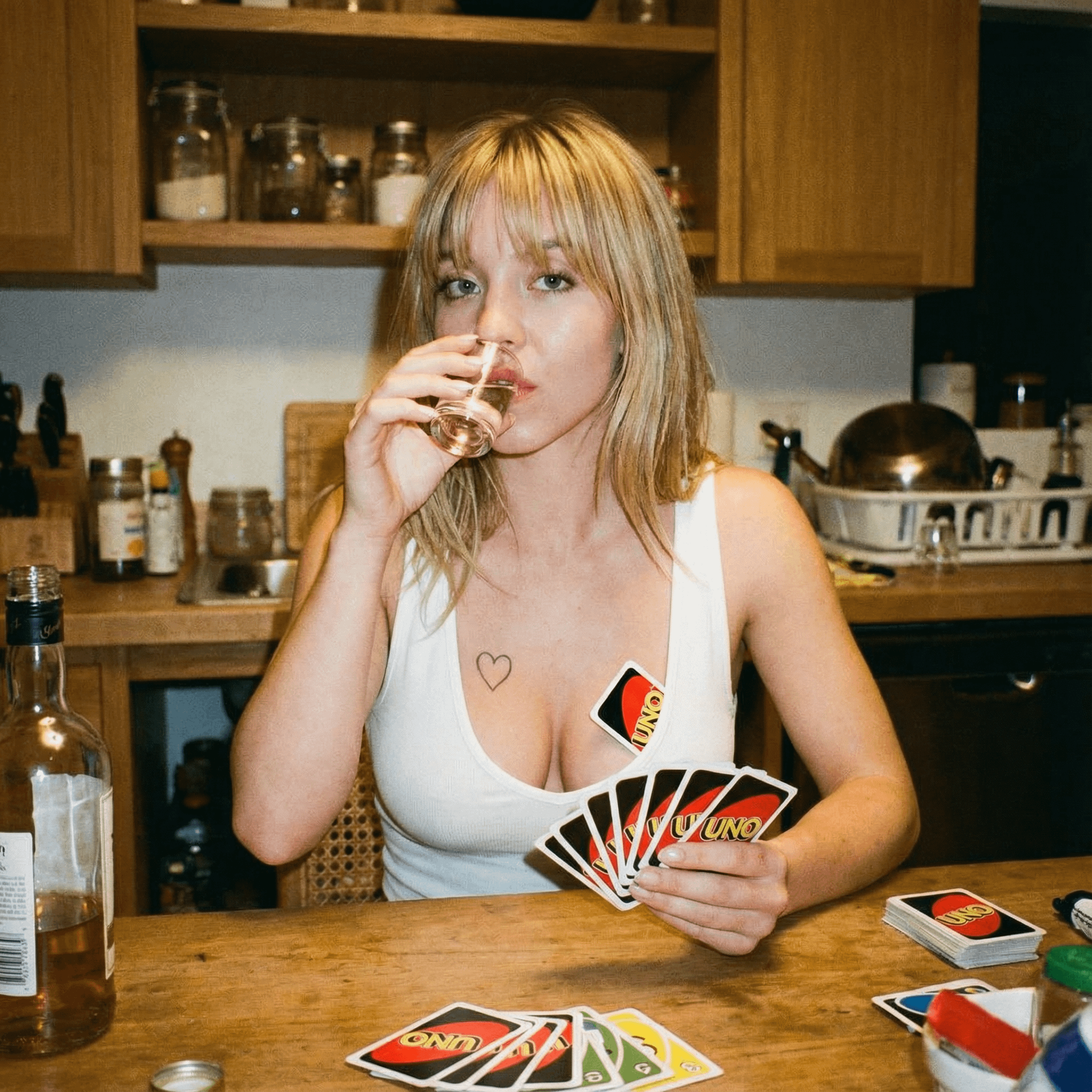 Uno Cards Kitchen Table Warm Lighting Shot Glass