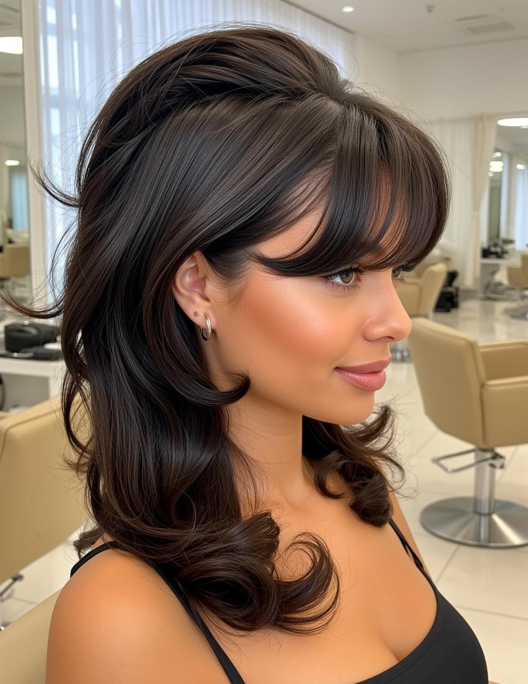 Hair Salon Young Dark Brown Voluminous Bangs
