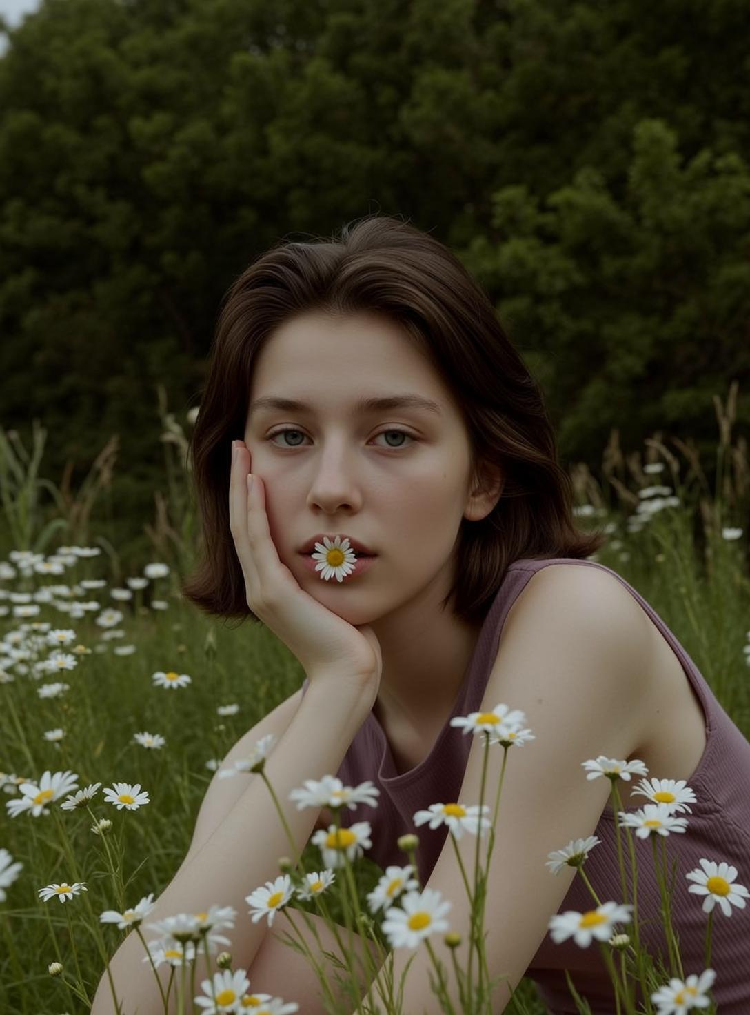Explore Seated Field Daisies Her Body Angled