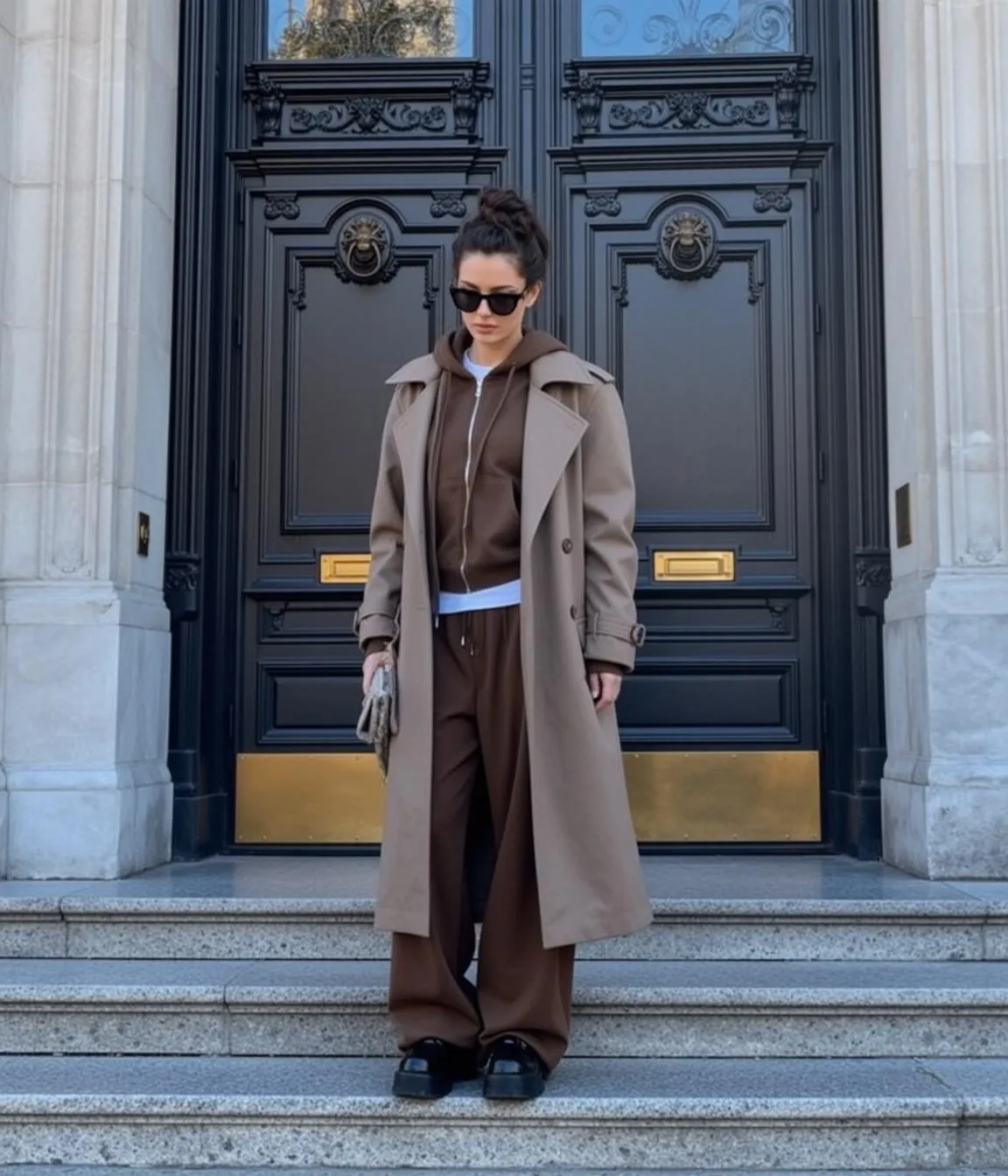 Casual Young Dark Brown Pulled Messy Bun