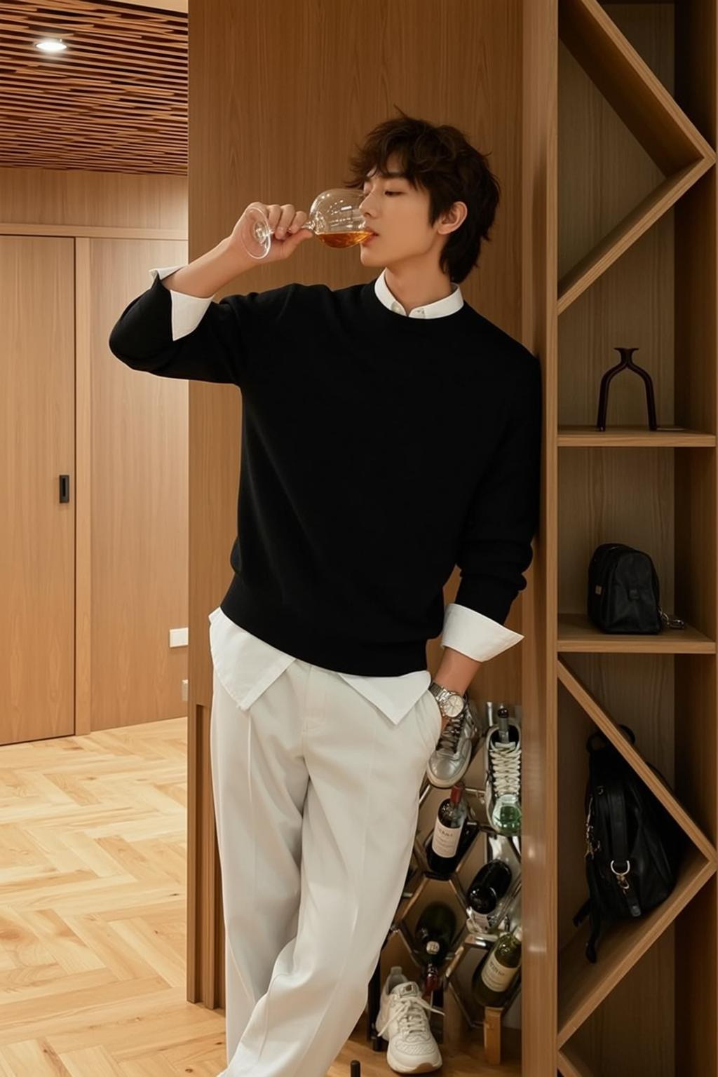 Shelf Lean Sweater Glass Portrait