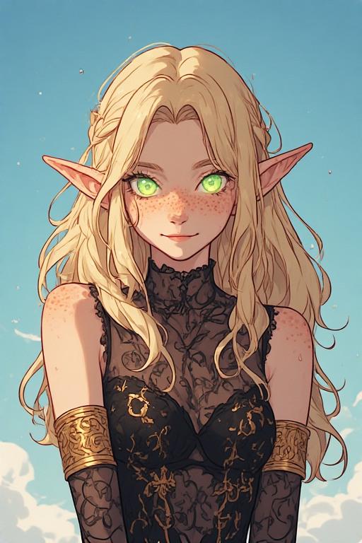 Elf Girl Pastel Sky Lace Bodysuit Gold Cuffs