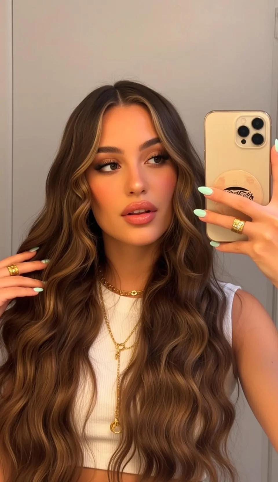 Necklace Rings And Nails In Selfie Portrait