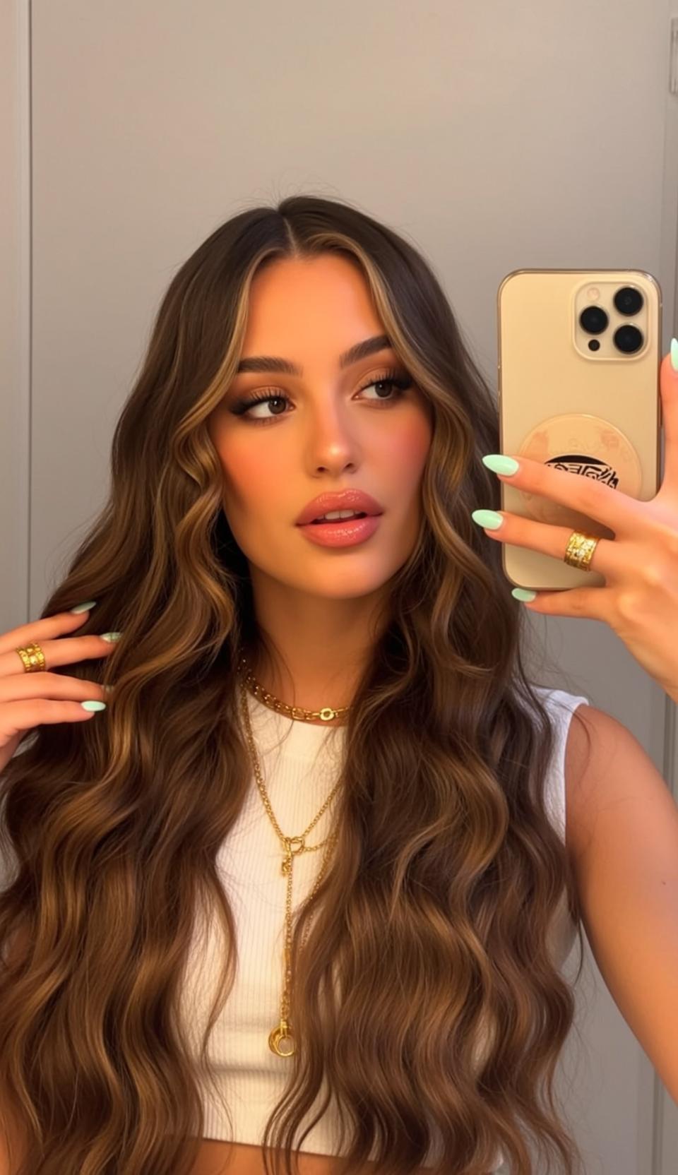 Explore Taking Selfie Mirror Holding Light Gold
