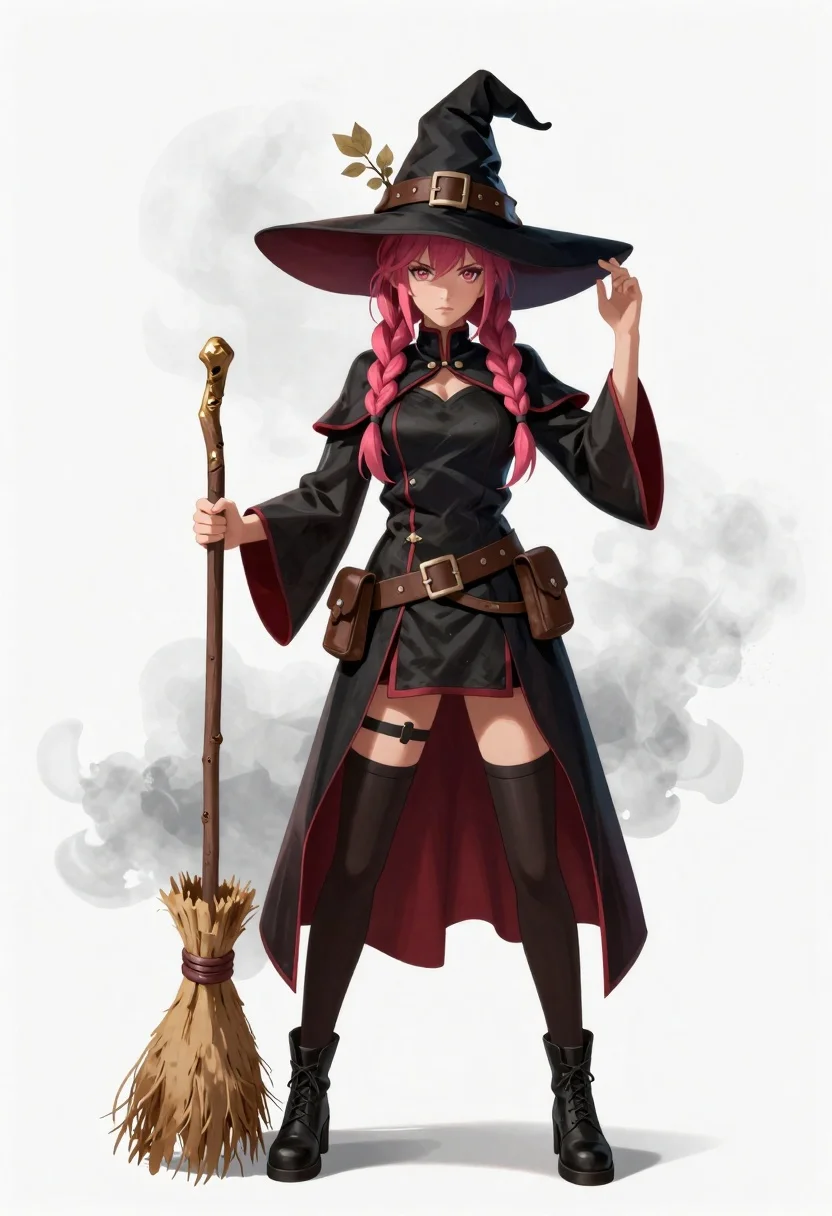 Digital Illustration Confident Female Witch Standing Against Soft White Background reference photo