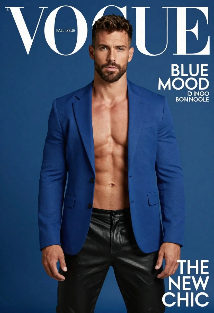 High-fashion Magazine Cover Featuring Muscular Man With Short Brown Hair reference photo