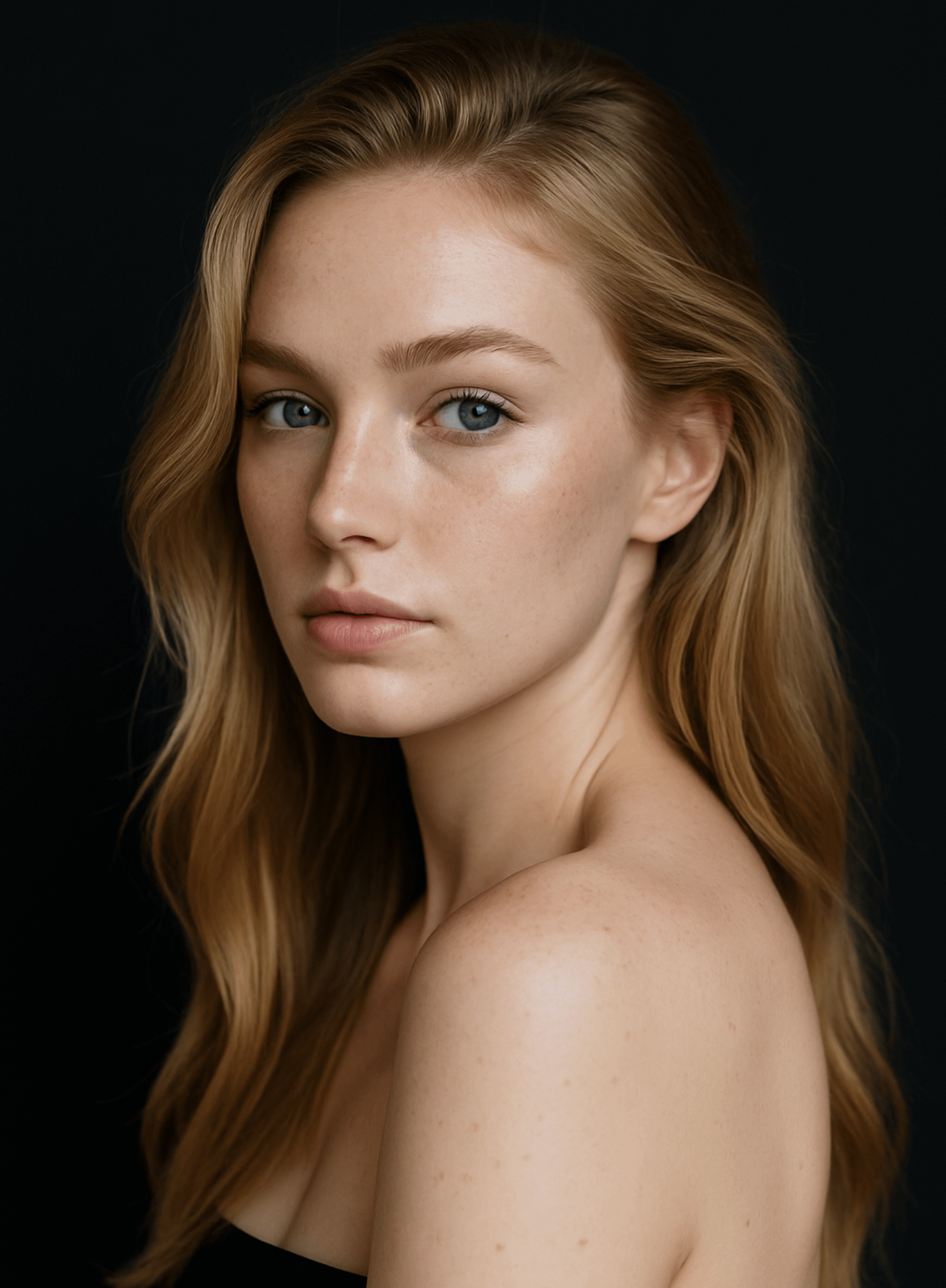 Sepia Toned Studio Portrait Chest Up Long Wavy Hair