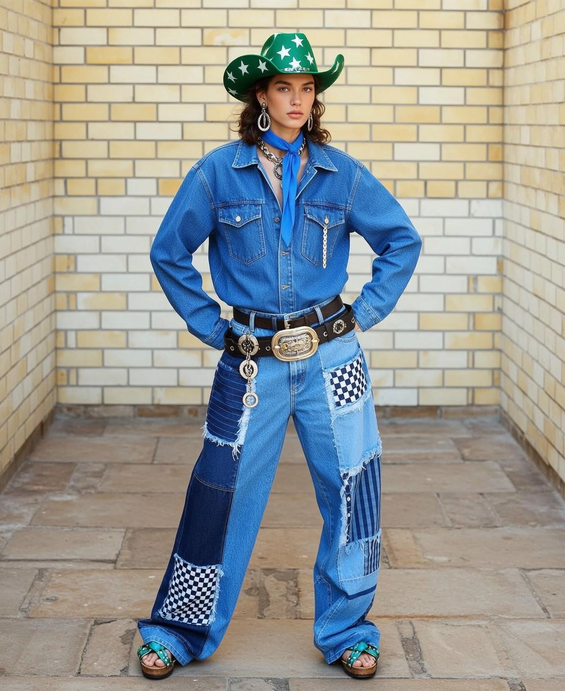 Denim Shirt Patchwork Jeans Cowgirl