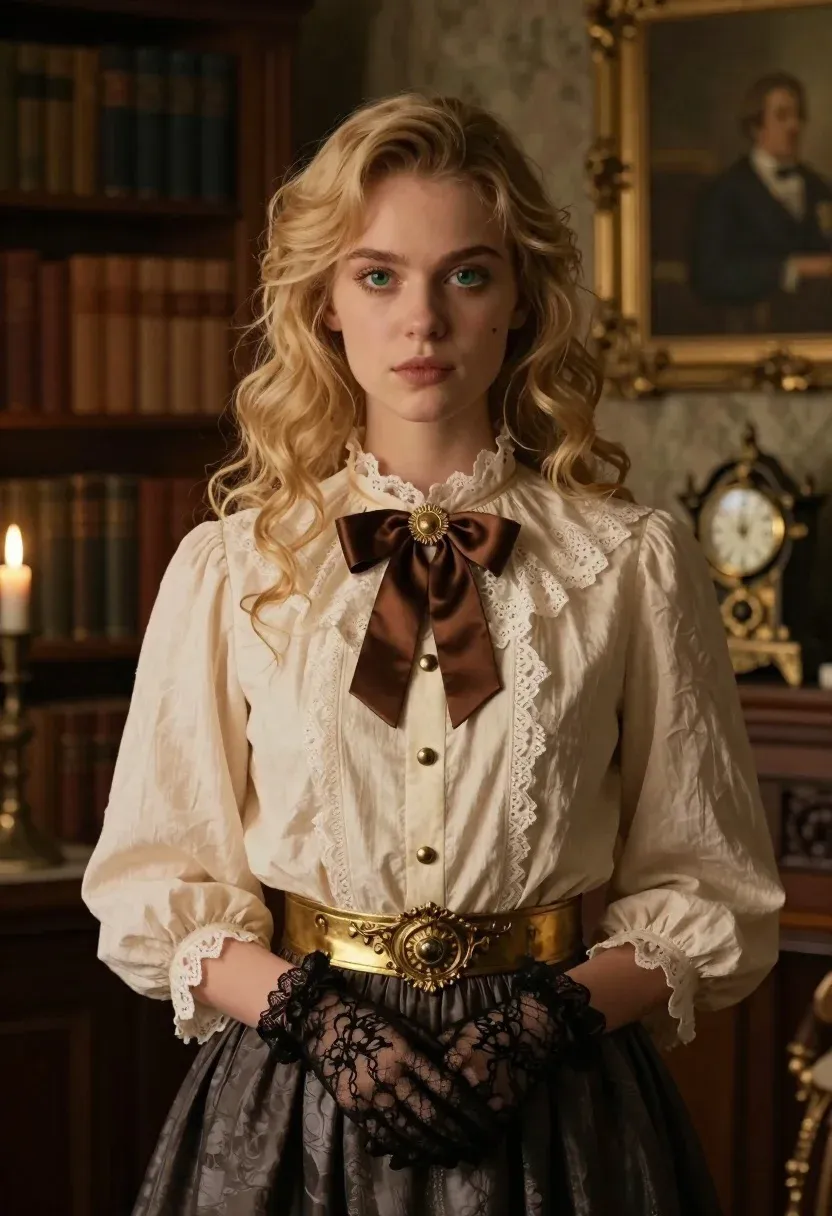 Portrait Young Woman With Wavy Blonde Hair And Green Eyes