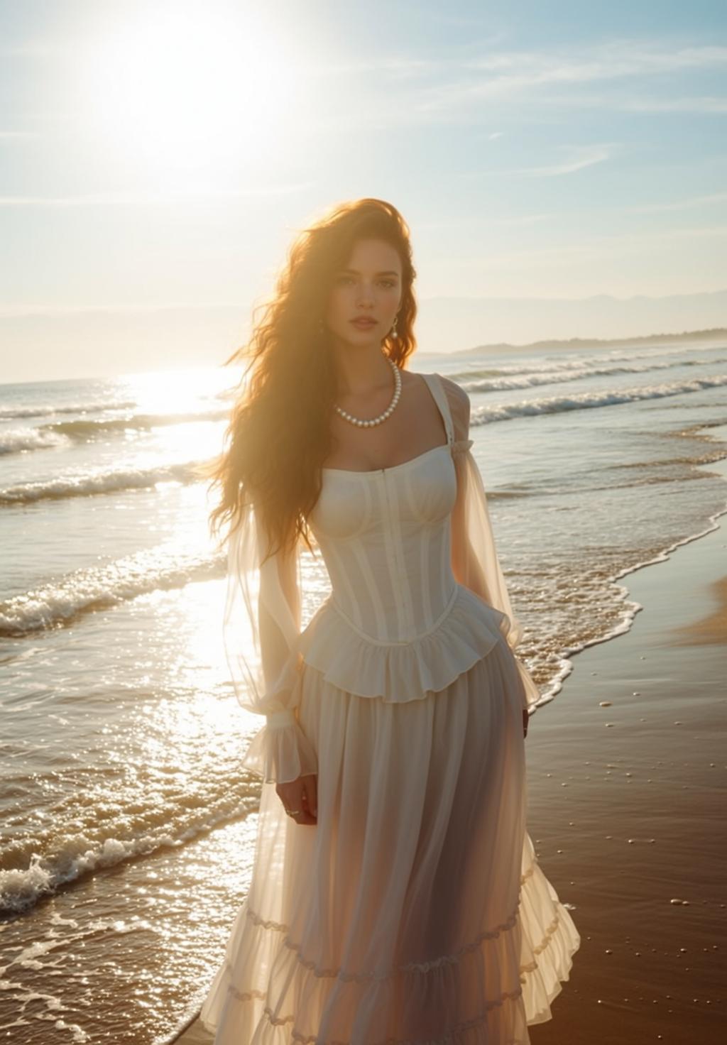 White Corset Dress Beach Glow