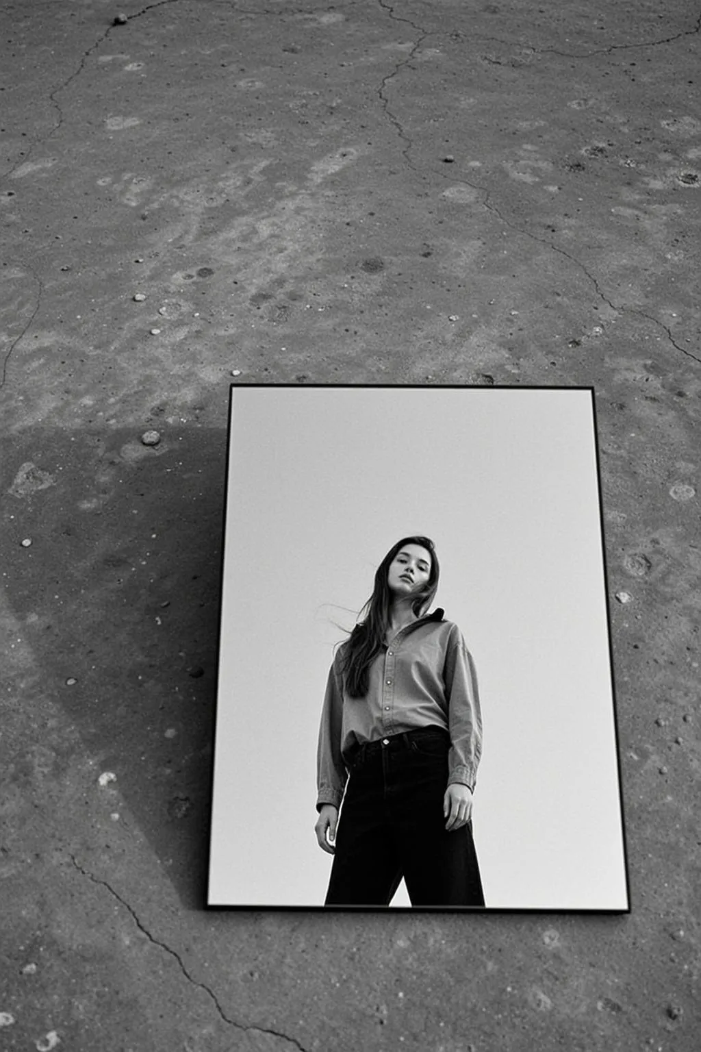 Full-length Vertical Black And White Photograph Captures Young Woman With