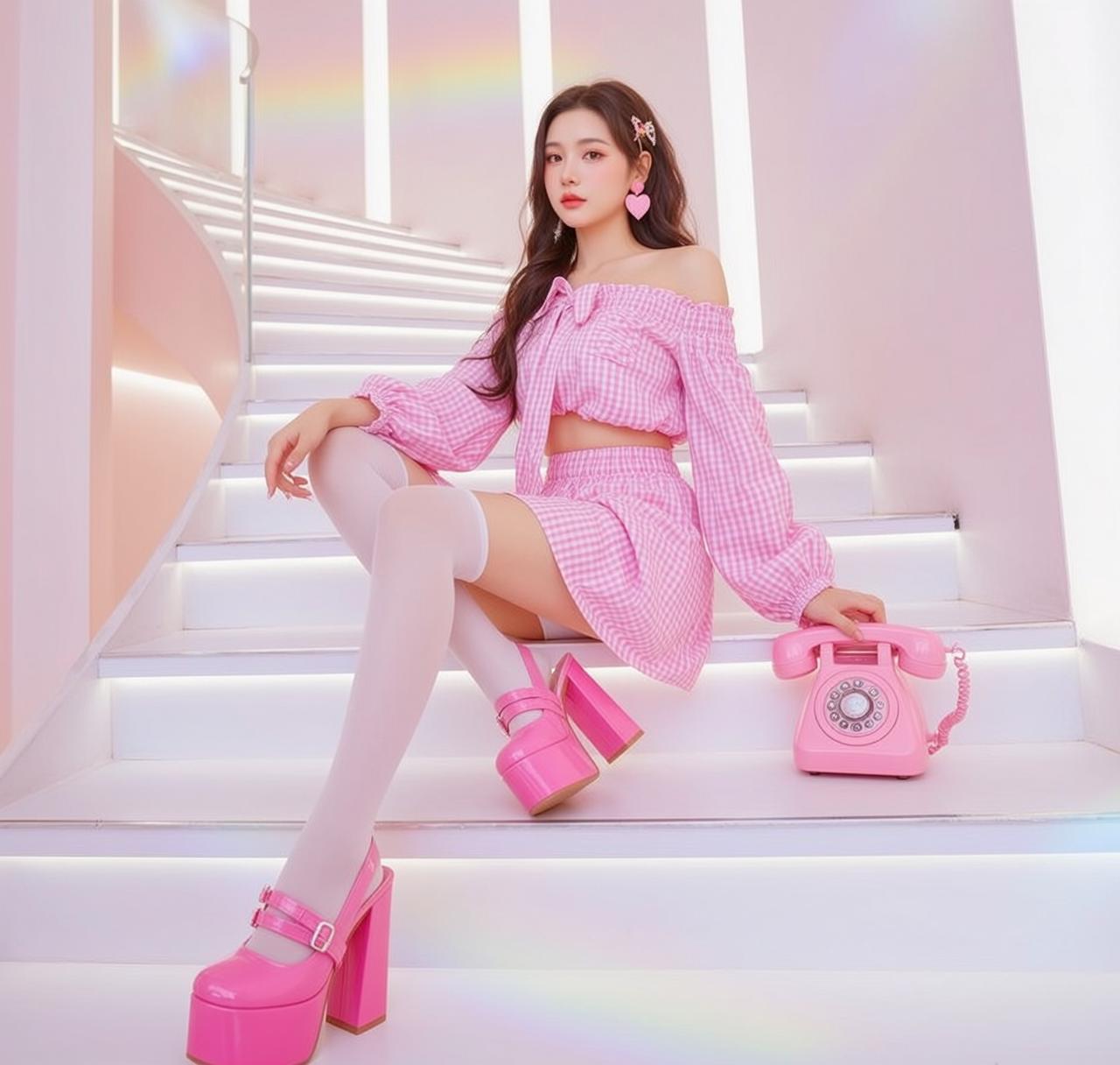 Pink Gingham Phone Stairs
