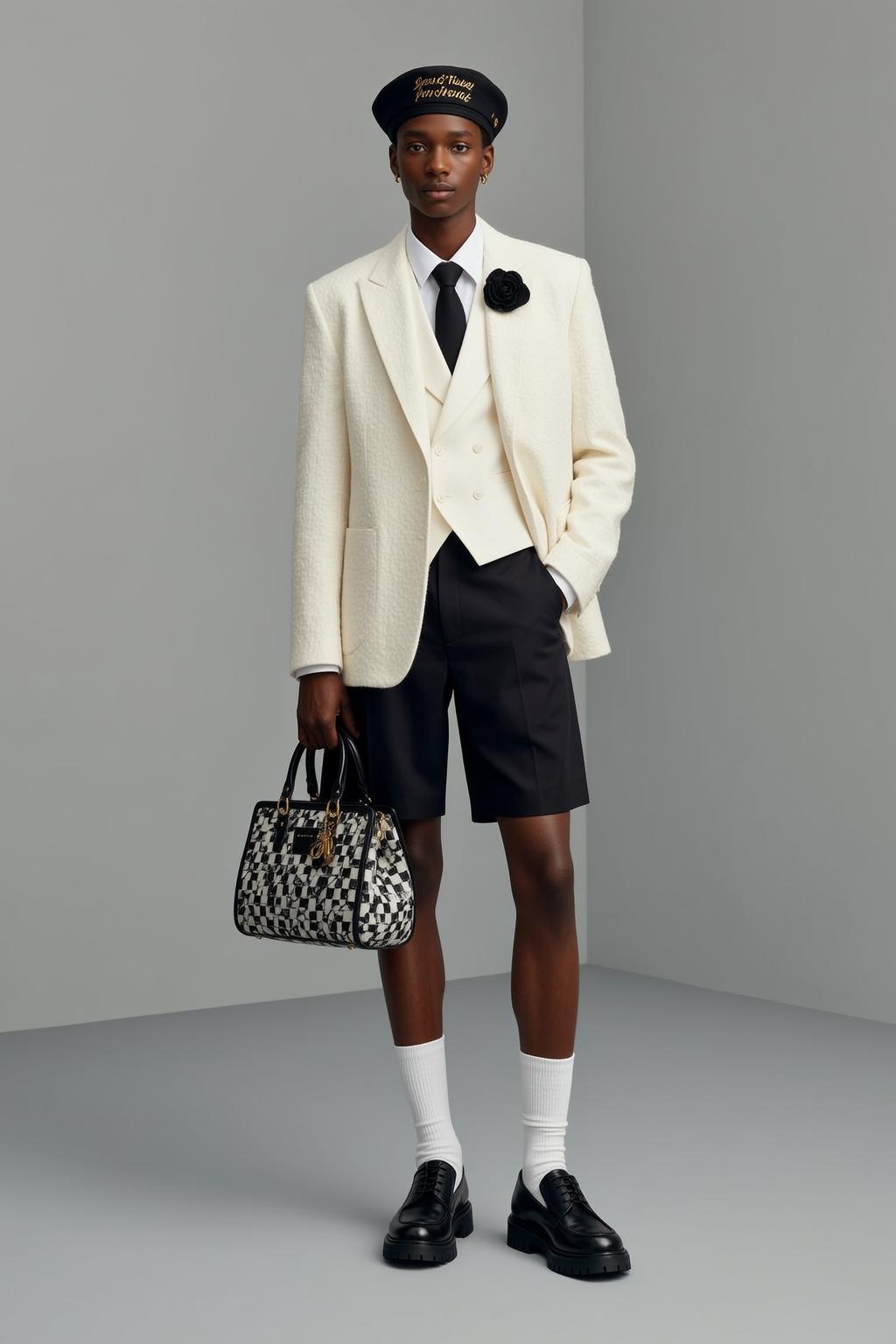 Black Man Studio Fashion Cream Blazer Beret