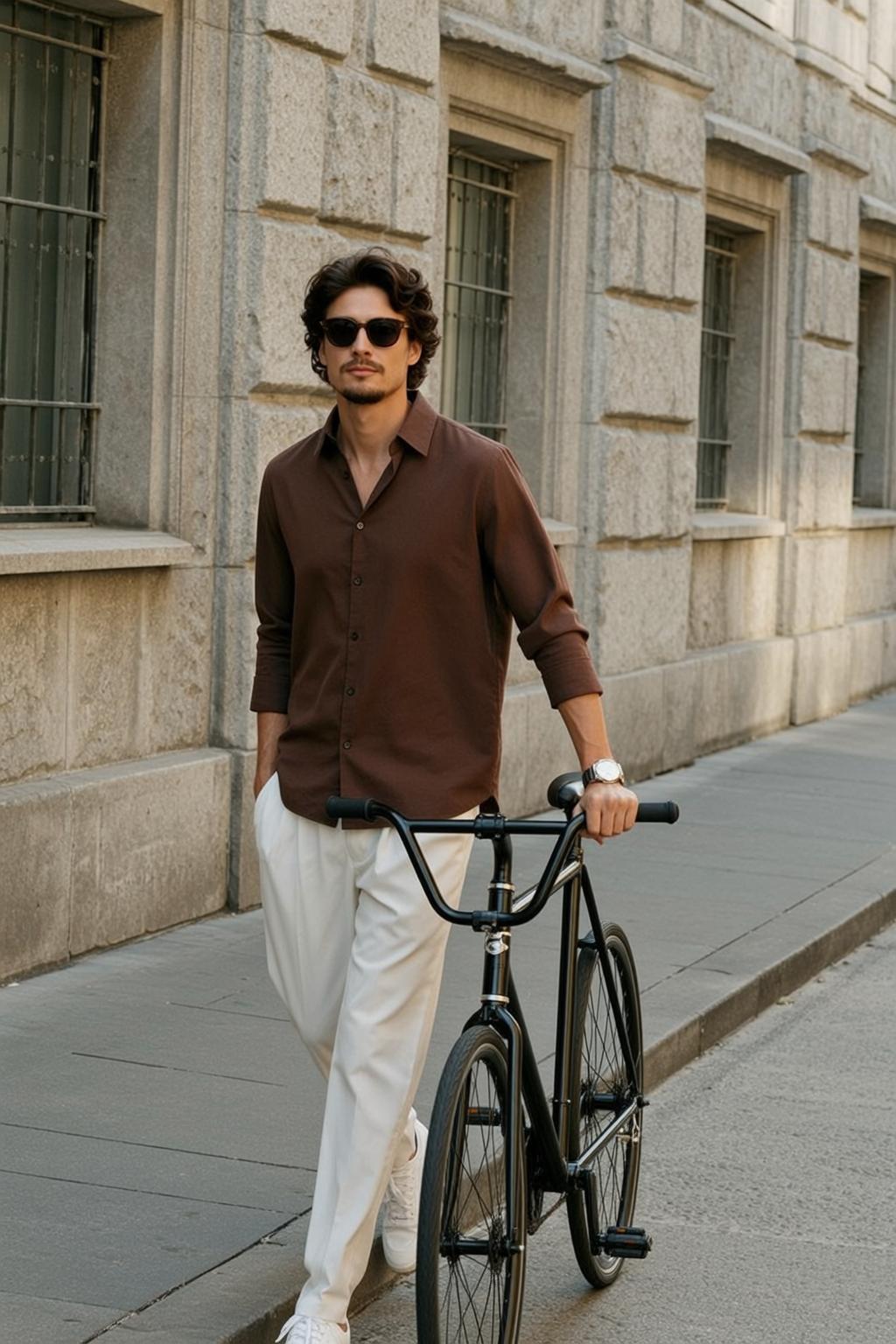 Dark Brown Wavy Medium Length Tan Long-sleeved