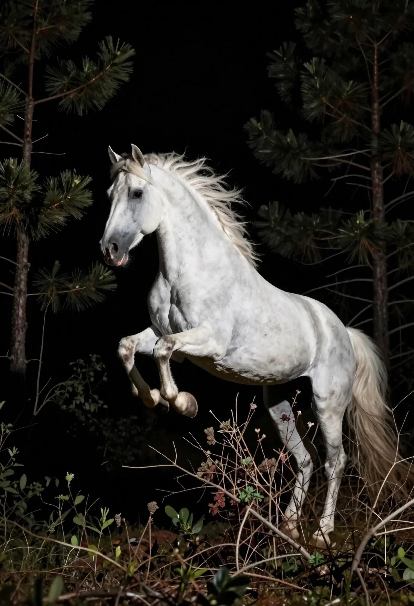 Photo Depicting Majestic White Horse Leaping Through The Air Against reference photo