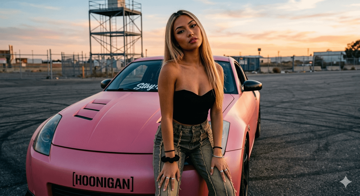 Confident With Sports Car Golden Hour
