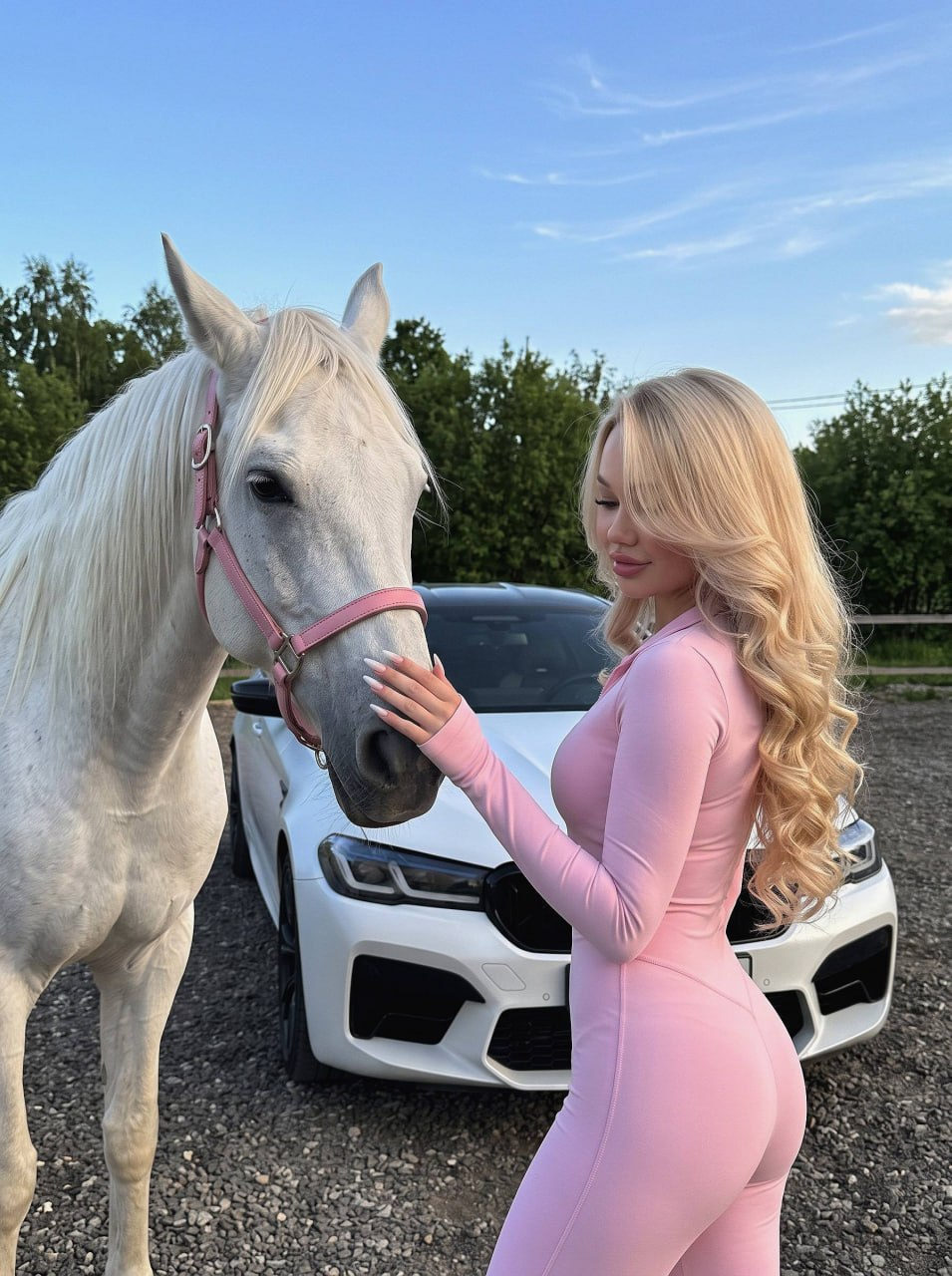 Girl With Horse And Bmw M5 F90