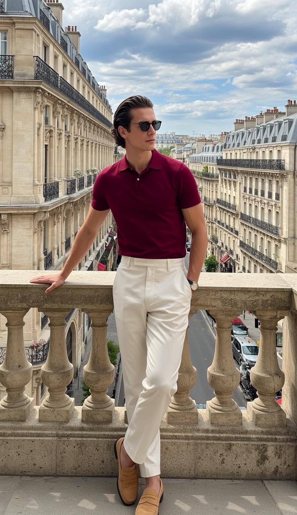 Maroon Polo Balcony Portrait