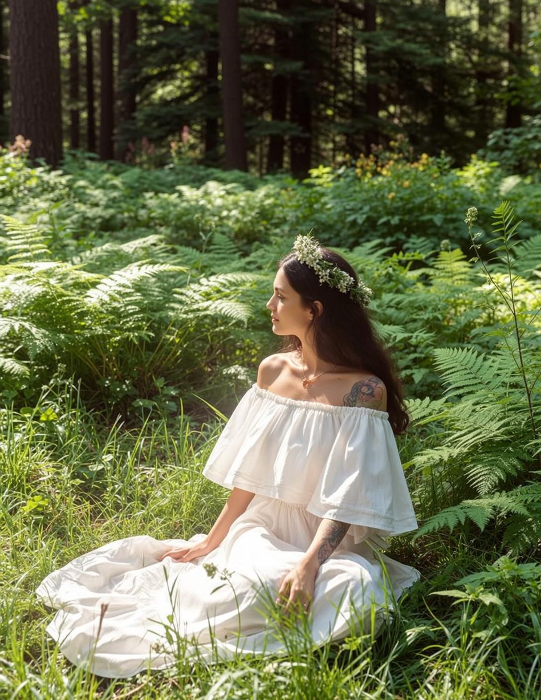 Fairycore Young Long Dark Wavy Fair Off-the-shoulder