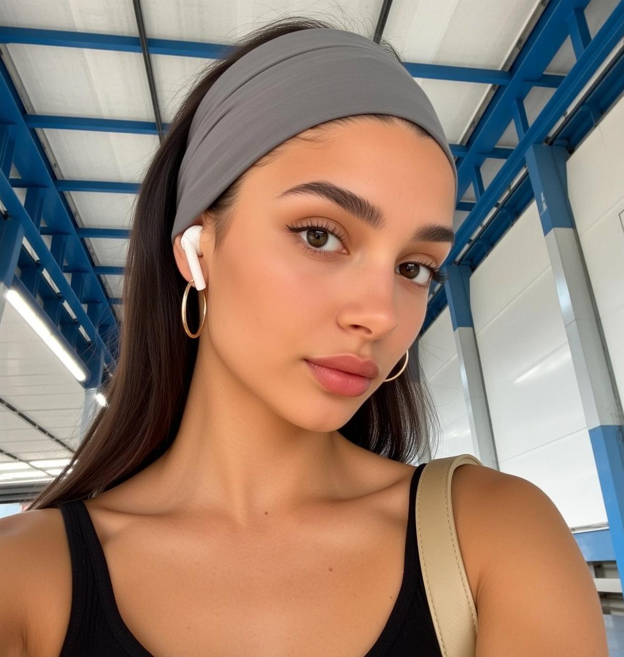 Headband Earbuds Tank Top Portrait
