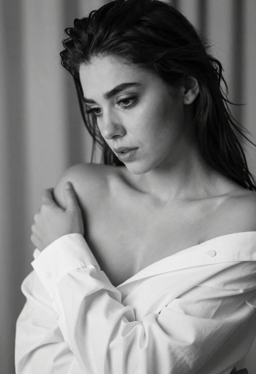 Dramatic Black And White Studio Portrait Young Woman With Intense reference photo