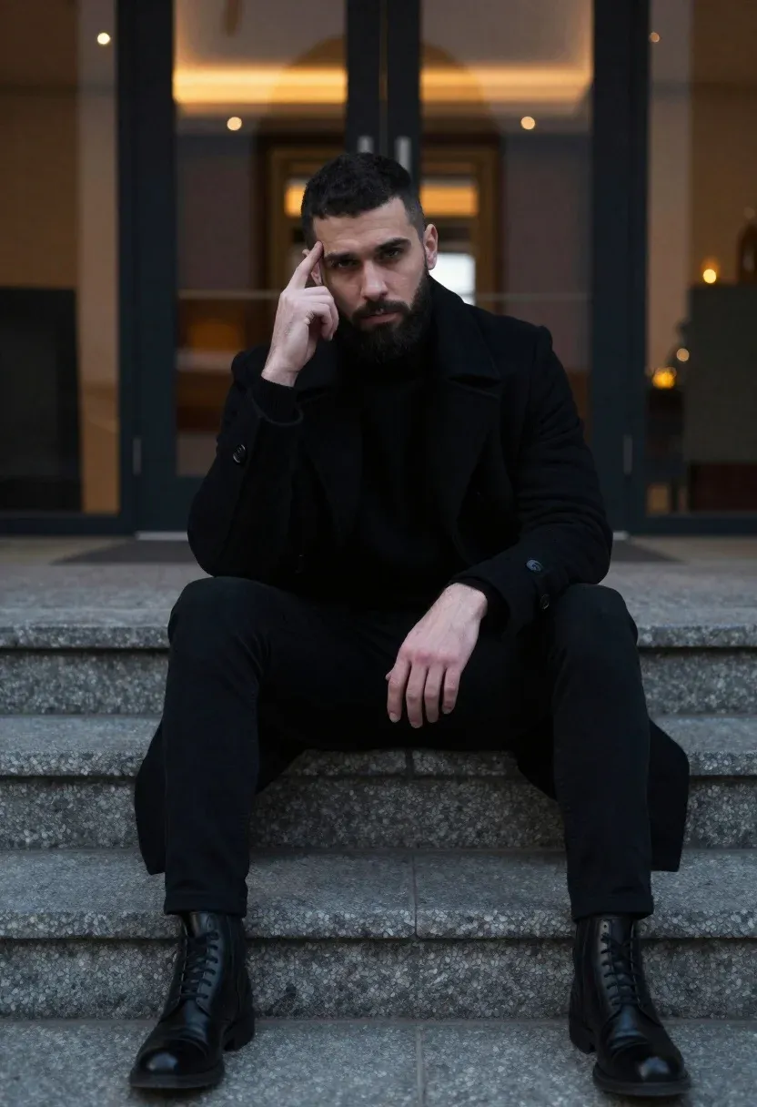 Dark And Moody Portrait Man With Short Hair And Beard