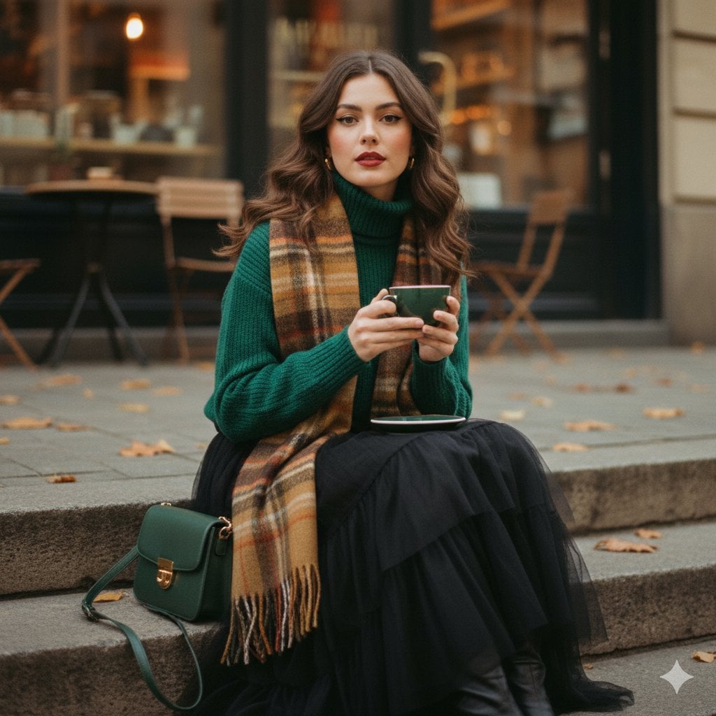 1970s Street Cafe Fashion Portrait Woman Seated On Stone Steps