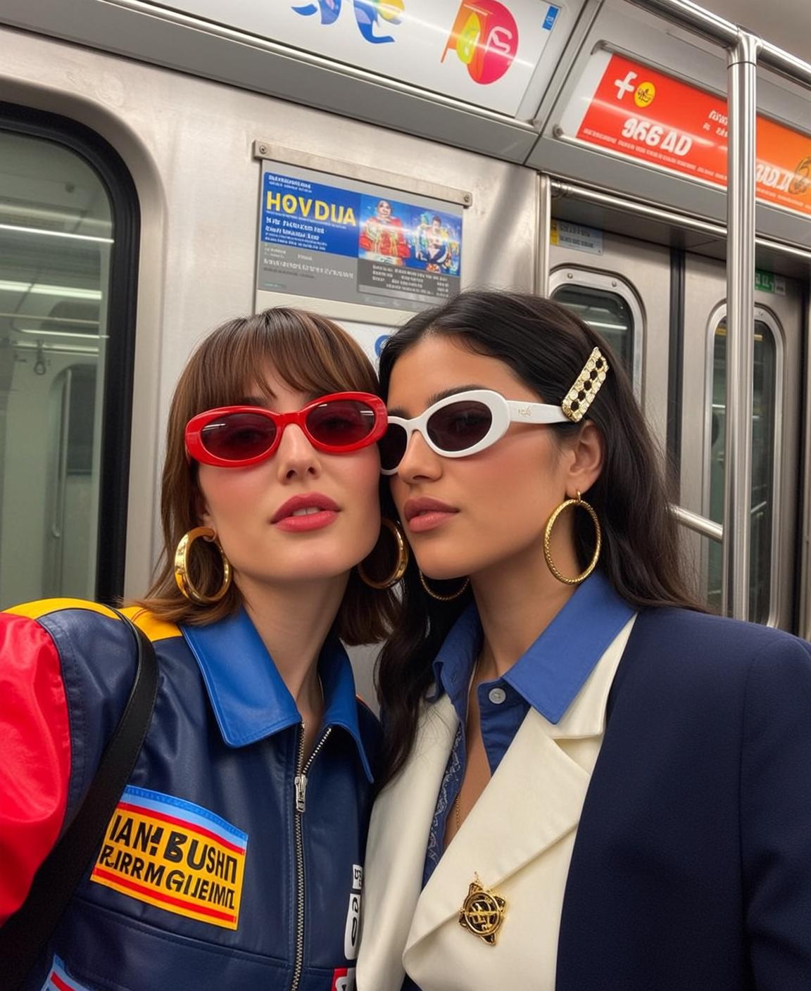 Two Women Colorful Jacket Sunglasses