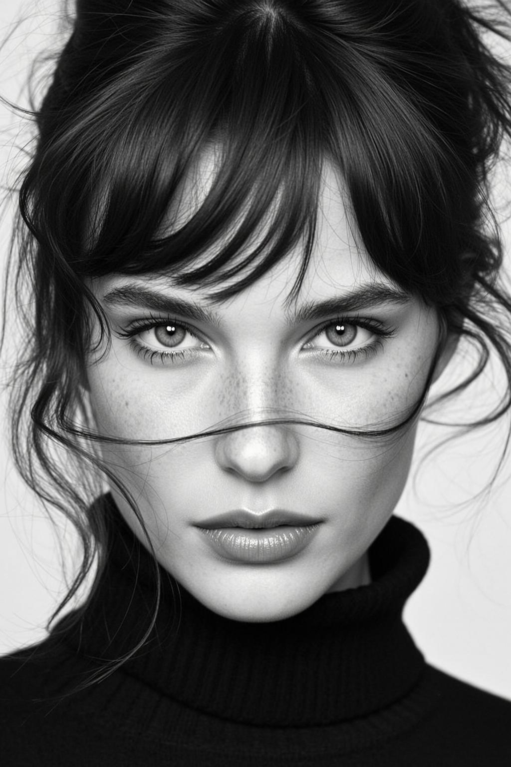 Close-up Head-and-shoulders Portrait Young Woman With Direct Gaze Captured Vertical