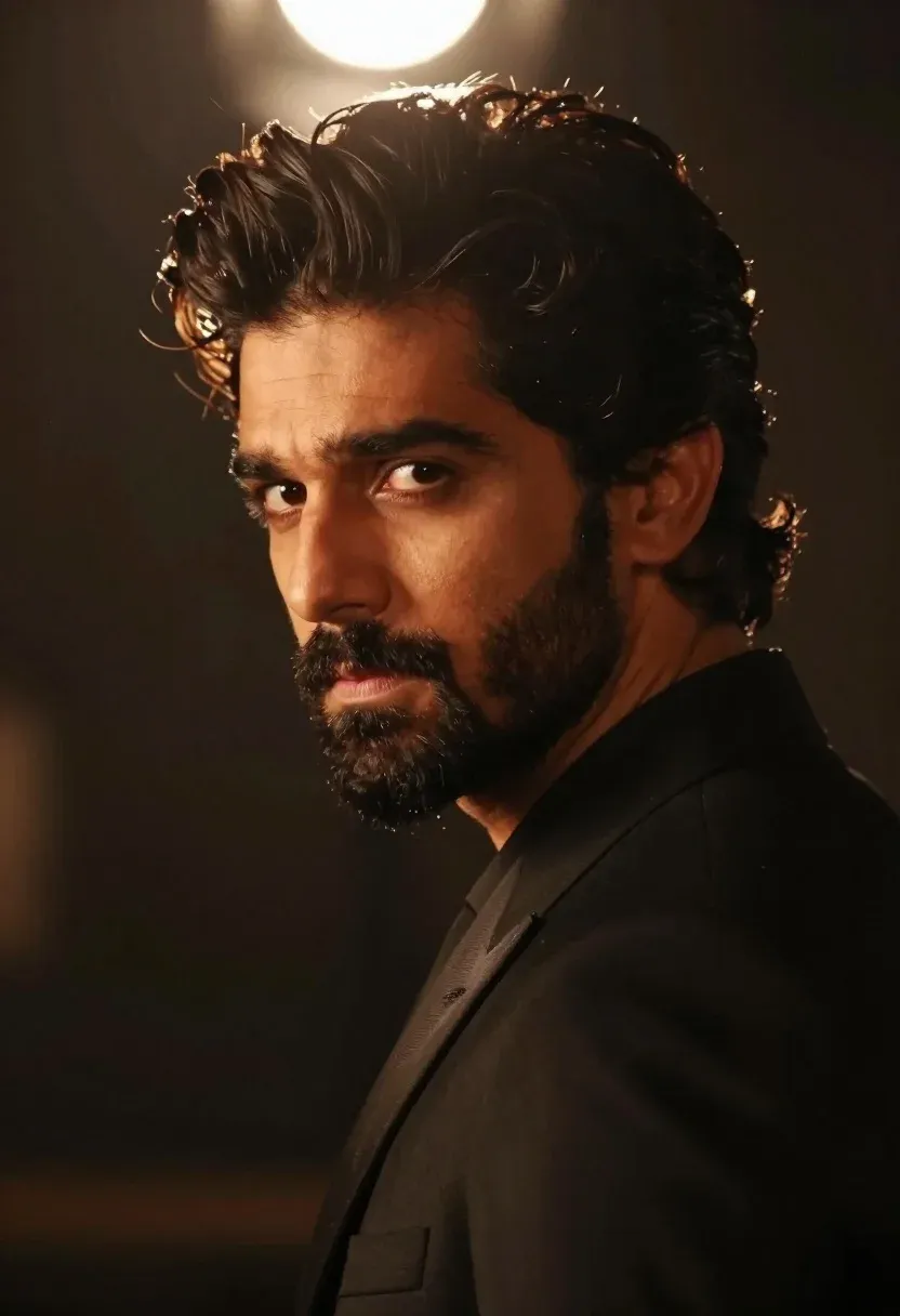 Cinematic Close-up Portrait Handsome Man With Thick Dark Wavy Hair