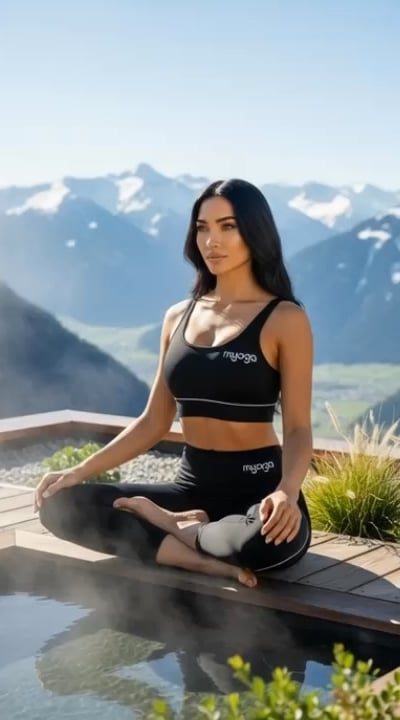 Lotus Pose Hot Tub Mountain View Serene Wellness Scene