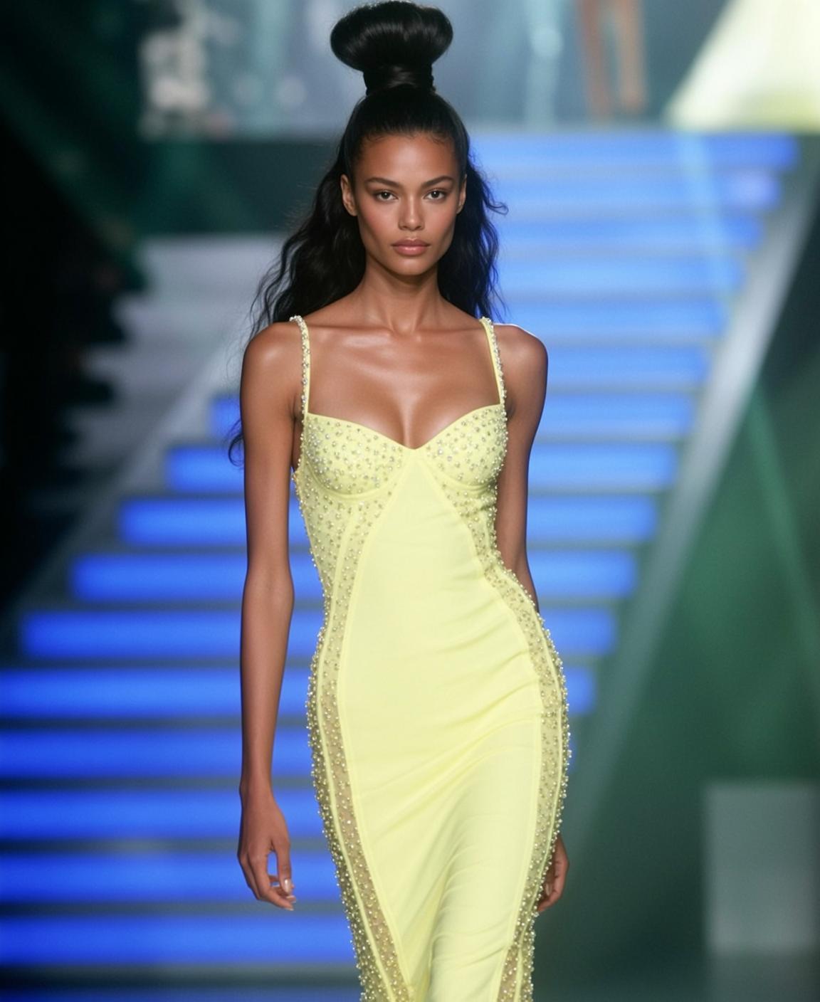 Yellow Beaded Gown Runway Walk