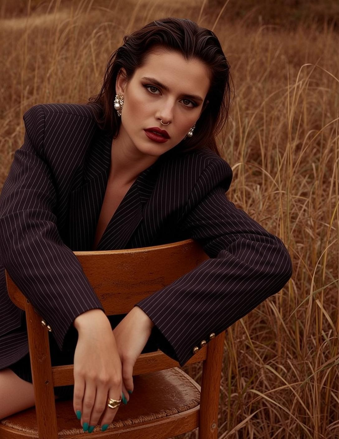 Pinstripe Blazer Wooden Chair