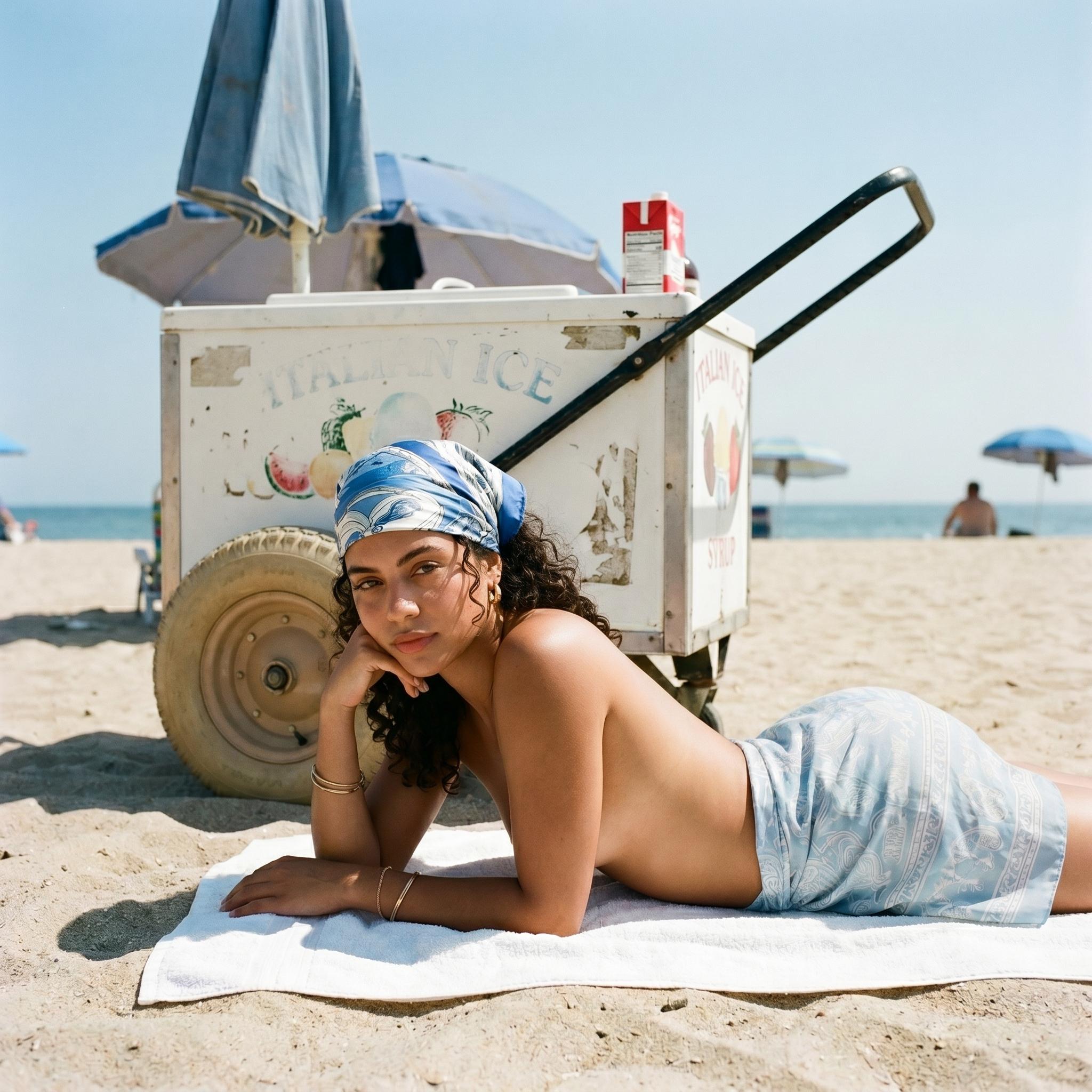 Towel By Italian Ice Cart Beach Editorial