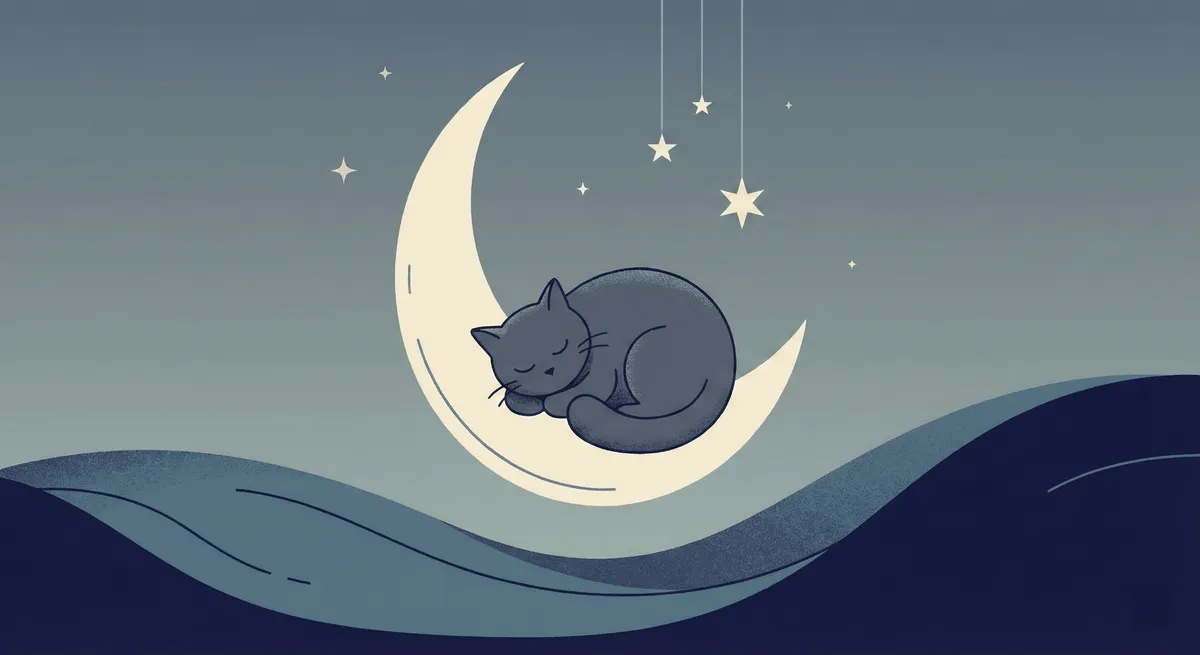 Stylized Cat Moon Stars Illustration