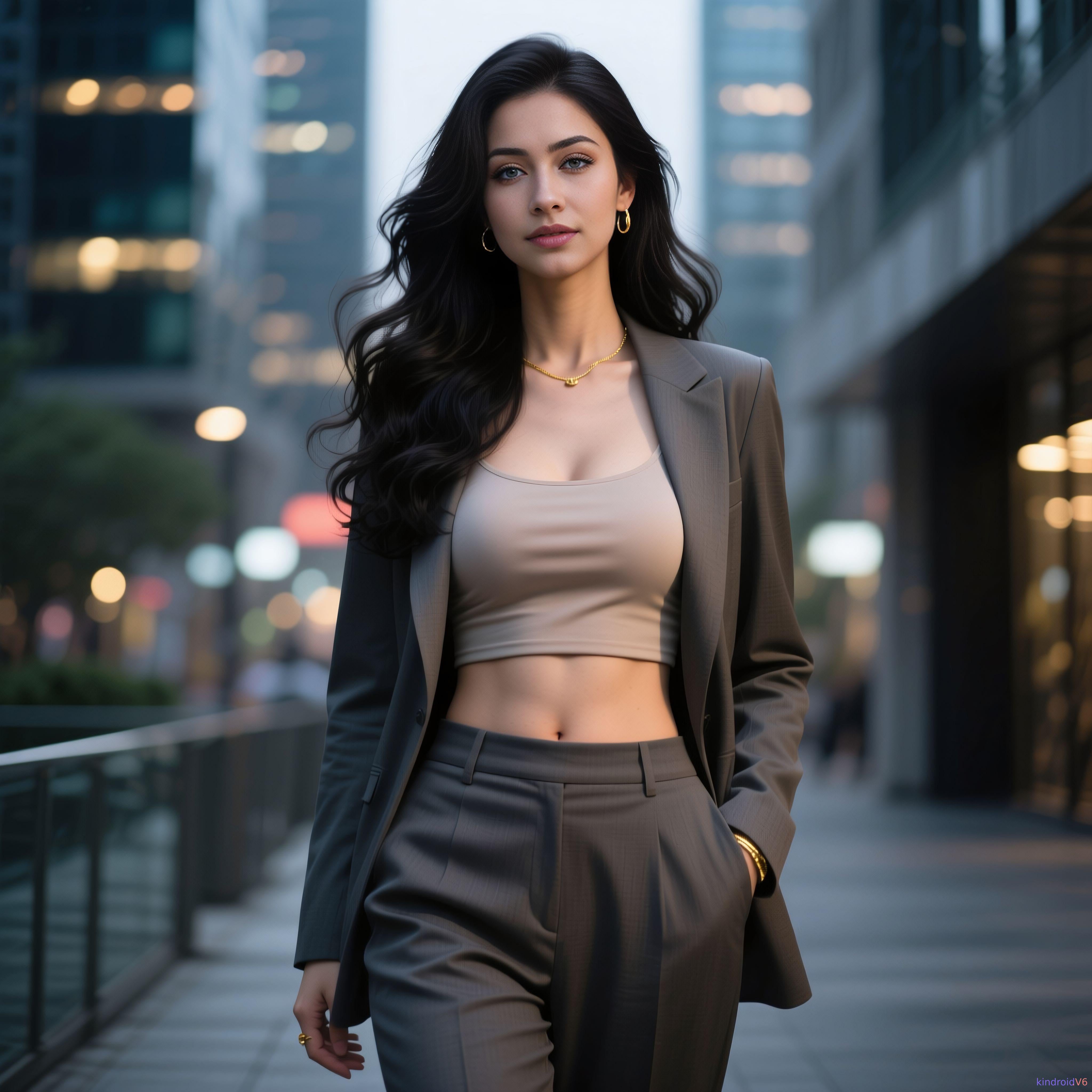 Walking City Sidewalk Dusk Tailored Pantsuit