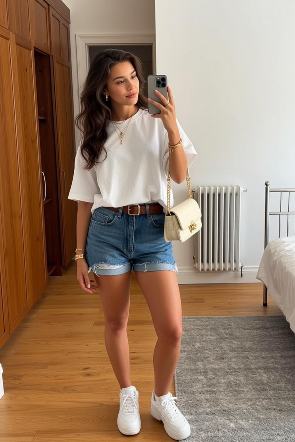 White Oversized Wavy Hair Mirror Selfie