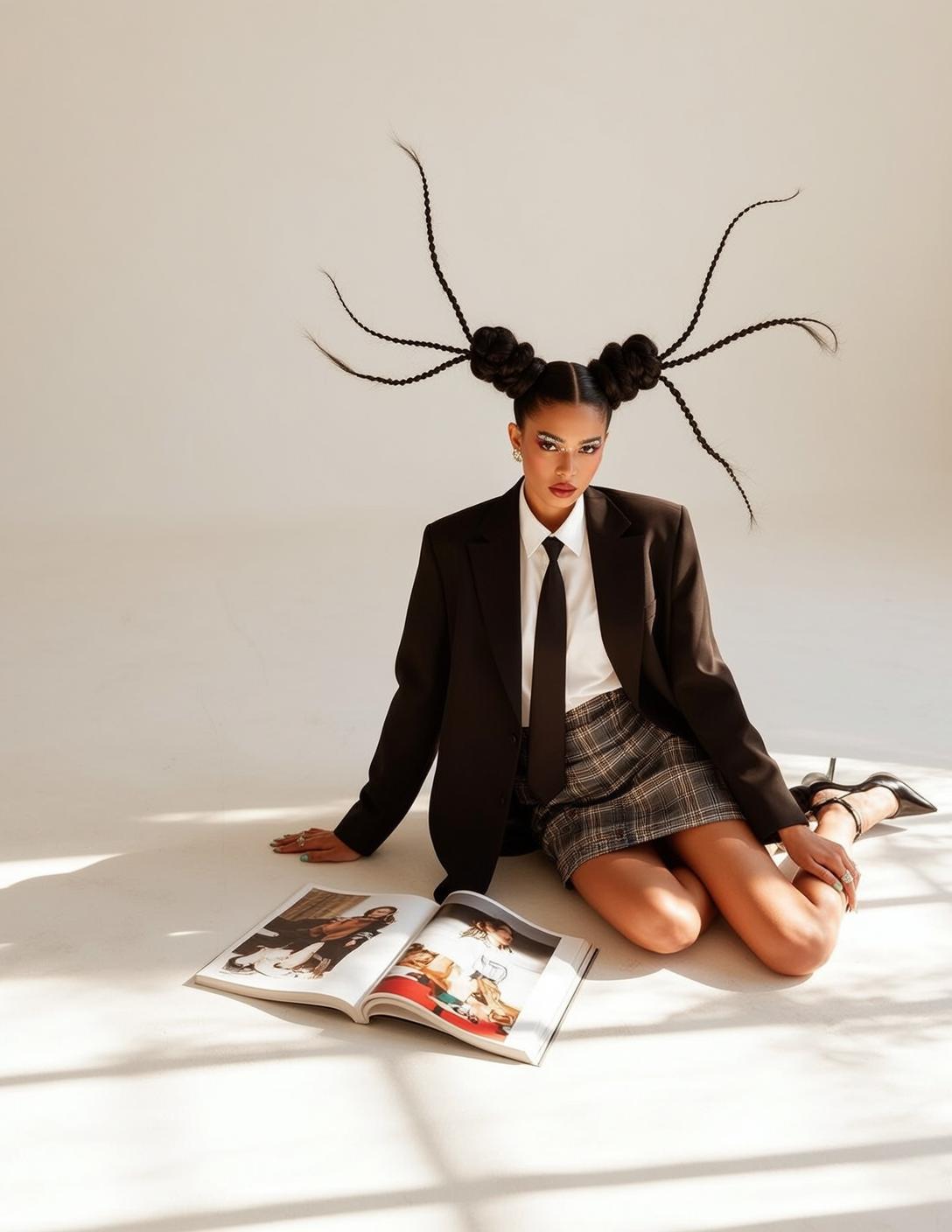 Creative Young Black Braided Space Buns Long