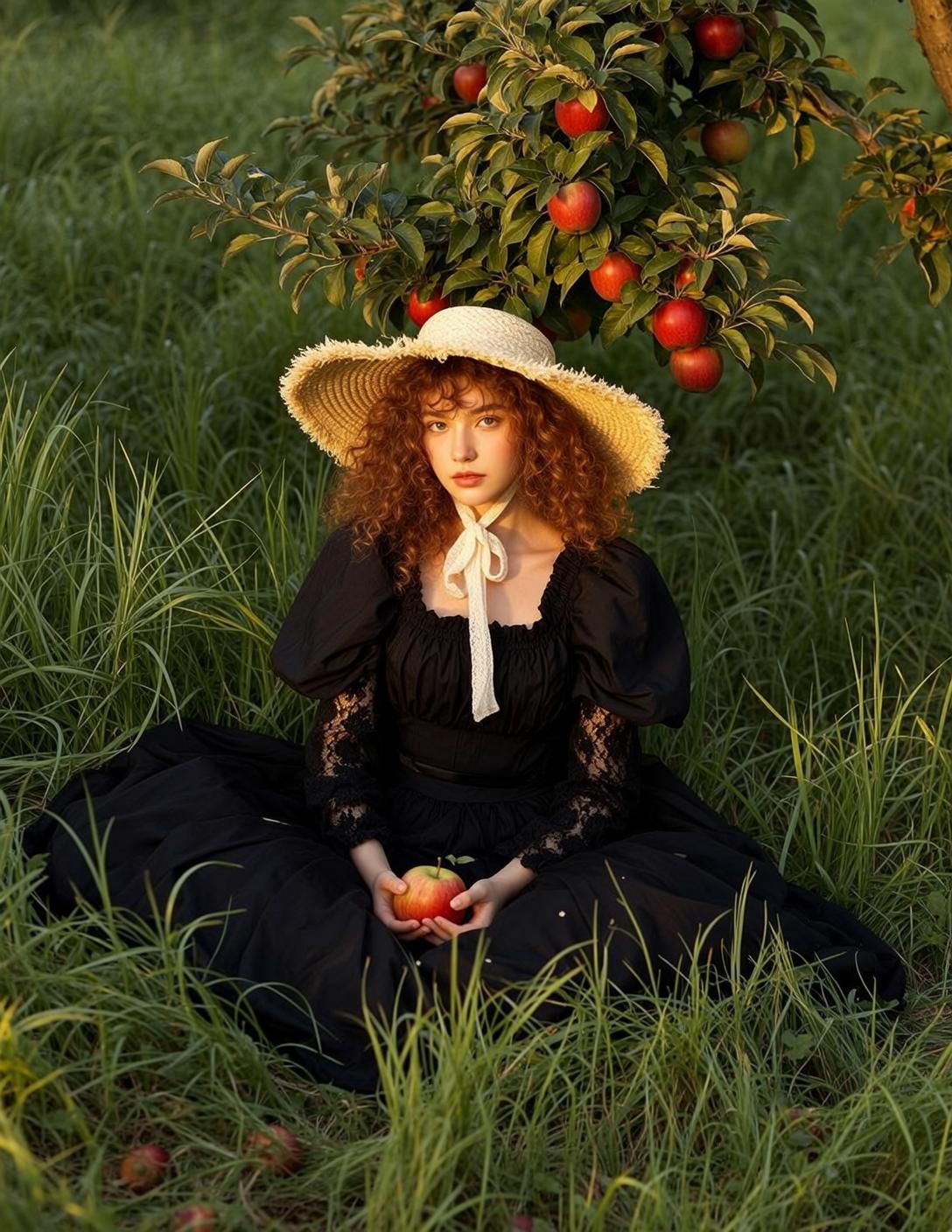 Autumn Young Curly Auburn Fair Black Puff-sleeve