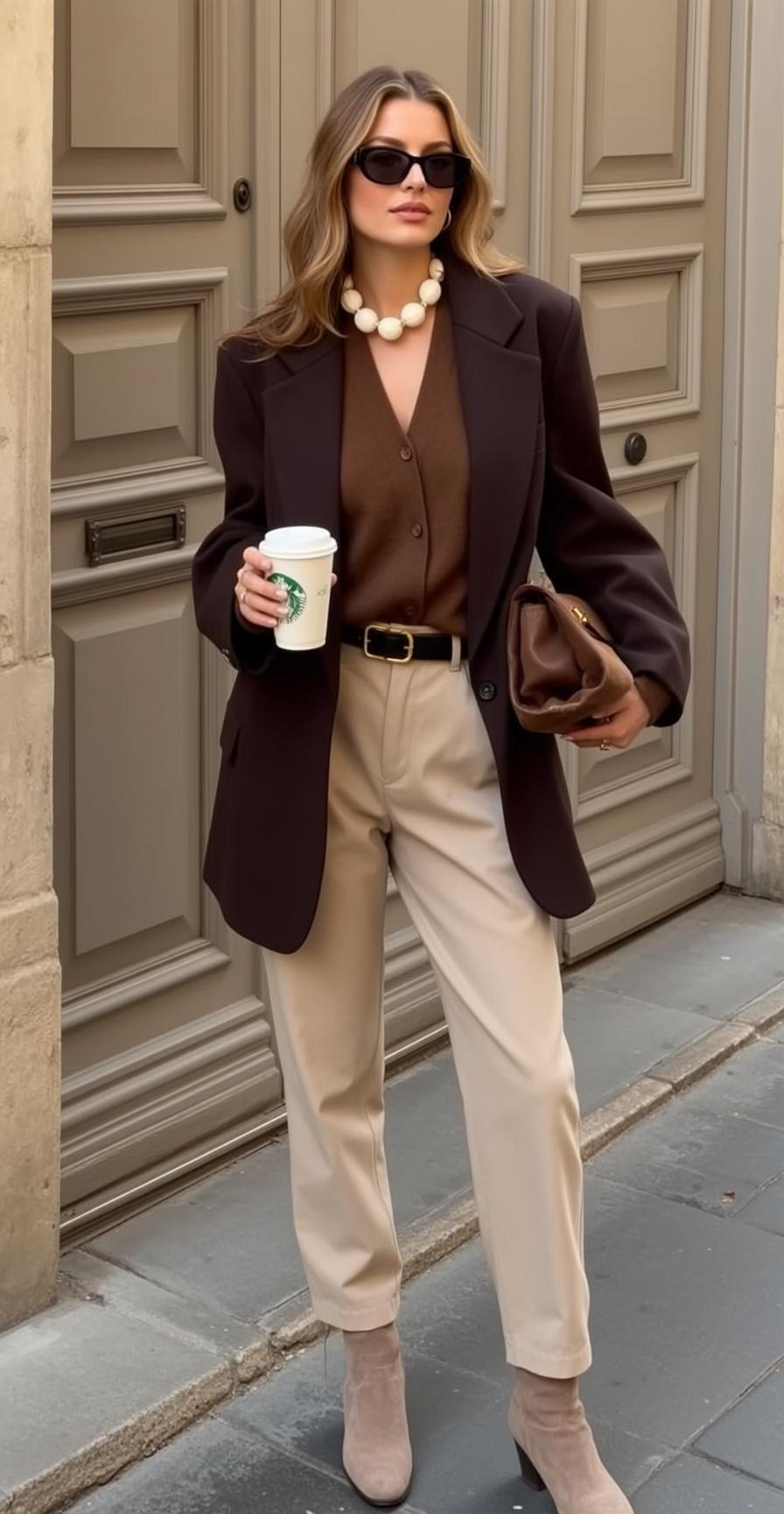 Dark Blazer Wooden Door Outfit