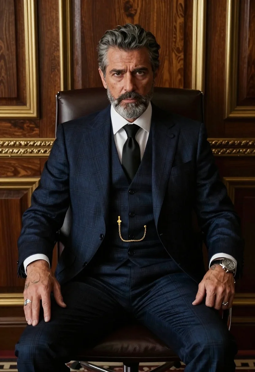 Formal Portrait Middle-aged Man With Salt-and-pepper Hair And Beard Seated reference photo