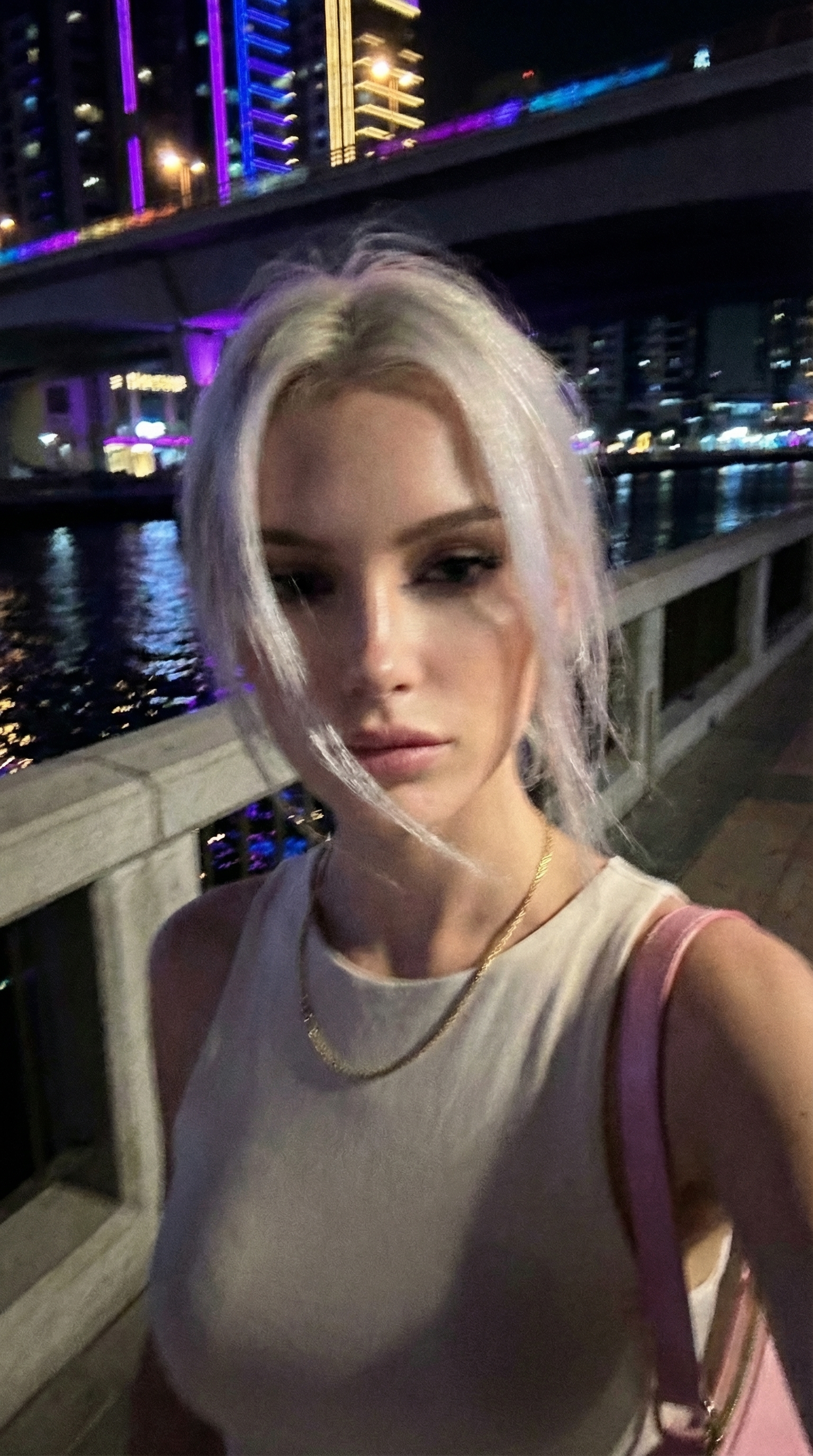 Night City Bridge Water Reflection Cream Tank Top