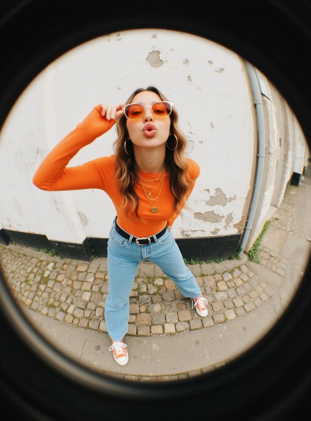Orange Shirt Street Fashion Pose