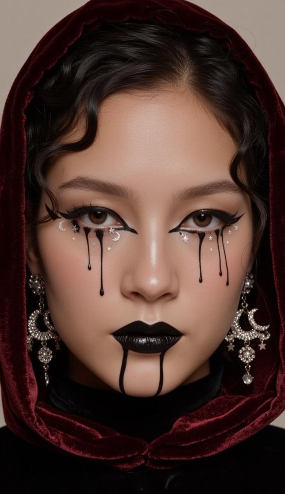 Halloween Makeup Young Dark Wavy Curly Pale