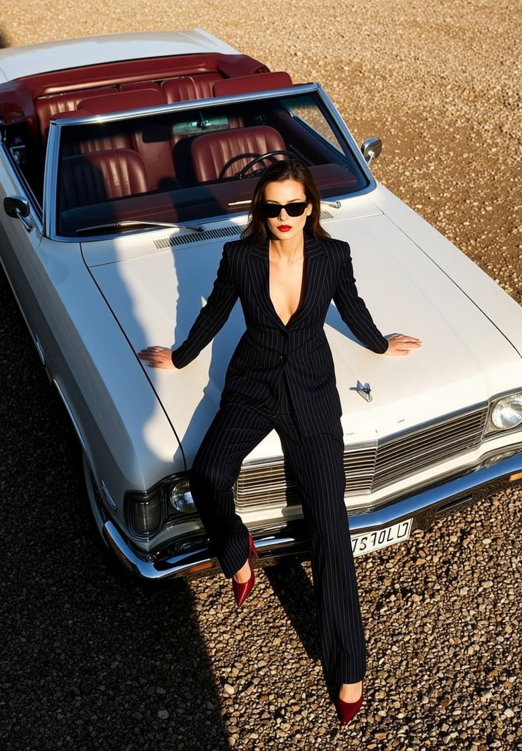Pinstripe Suit Car Hood Pose