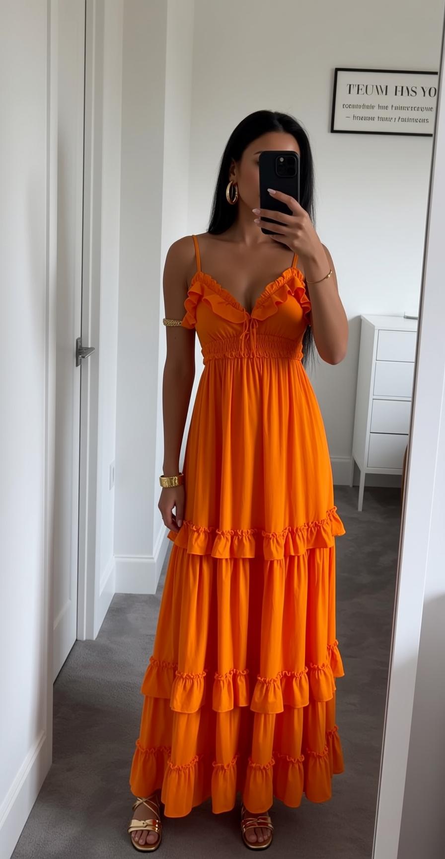 Orange Ruffle Mirror Selfie