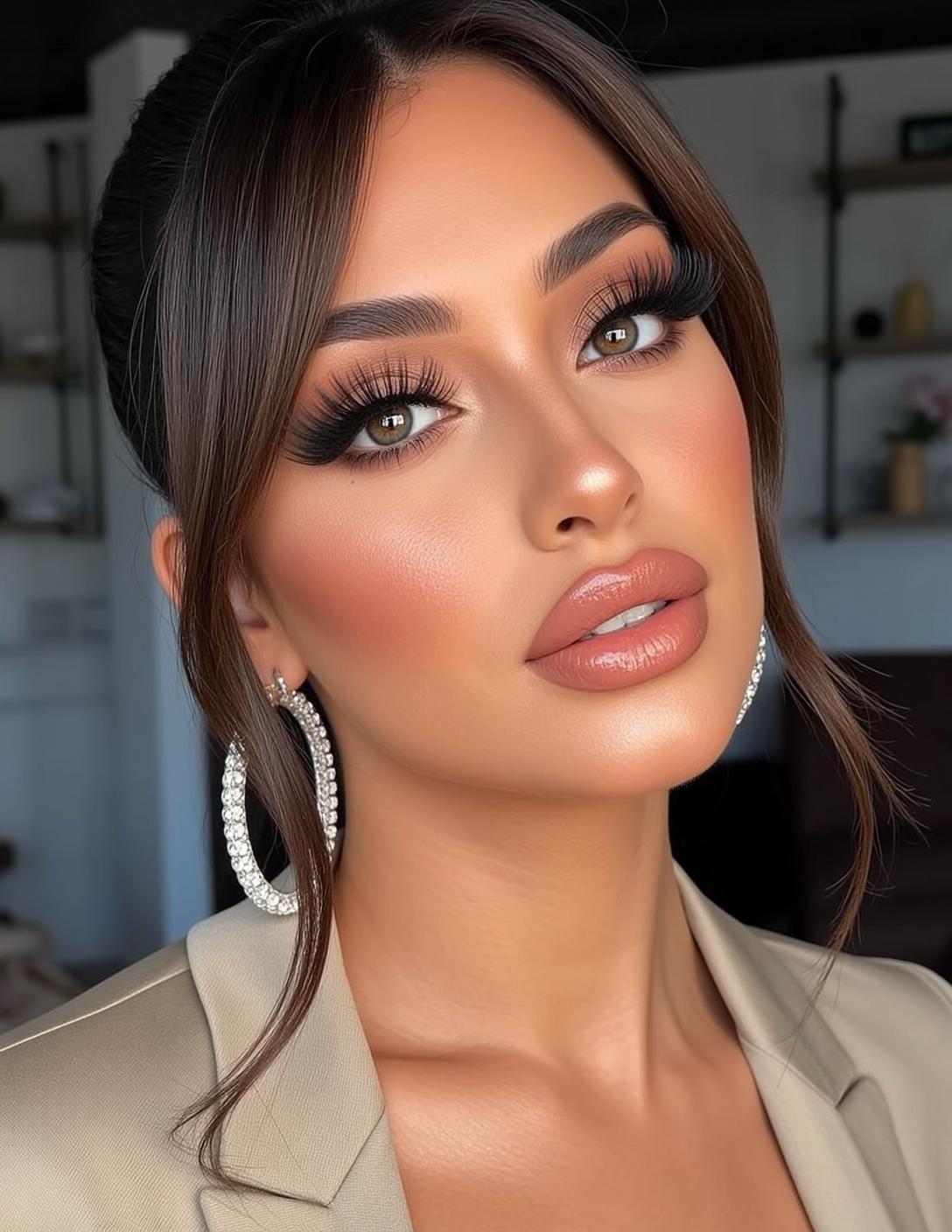 Makeup Captured Close-up Her Head Tilted Slightly