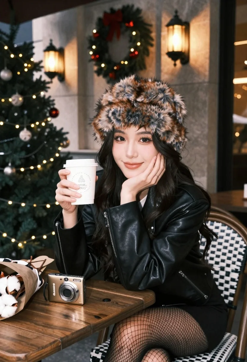 Young Woman With Long Dark Hair Sits Wooden Table Cozy